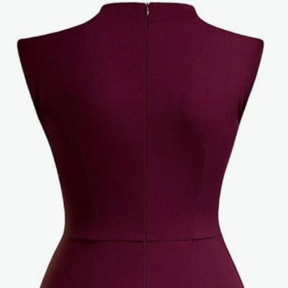 Retro 1950s Style Dress, Half Collar, Ruffle, Pencil Dress by Miusol Burgundy Sm - Picture 8 of 10